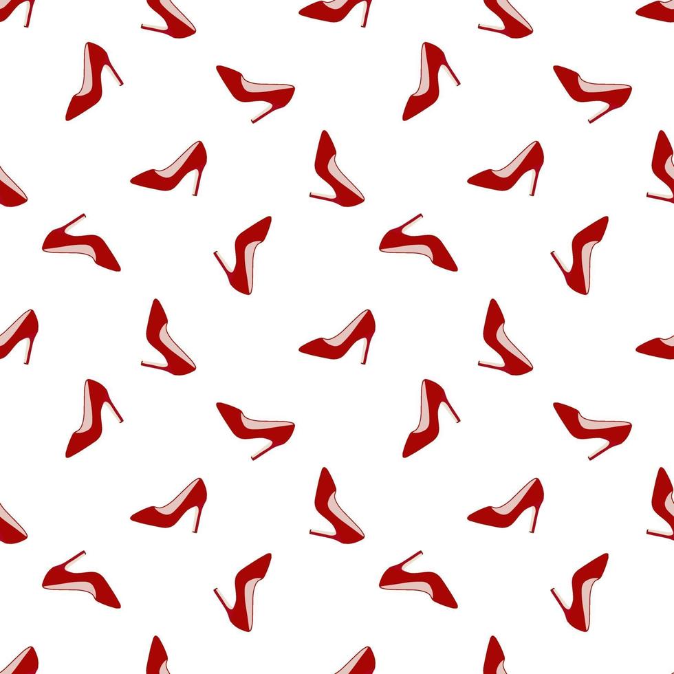 Glamorous red shoes seamless pattern. Vector illustration. Design for beauty industry, wrappers, greeting cards, packaging, textiles, printing, Valentines Day
