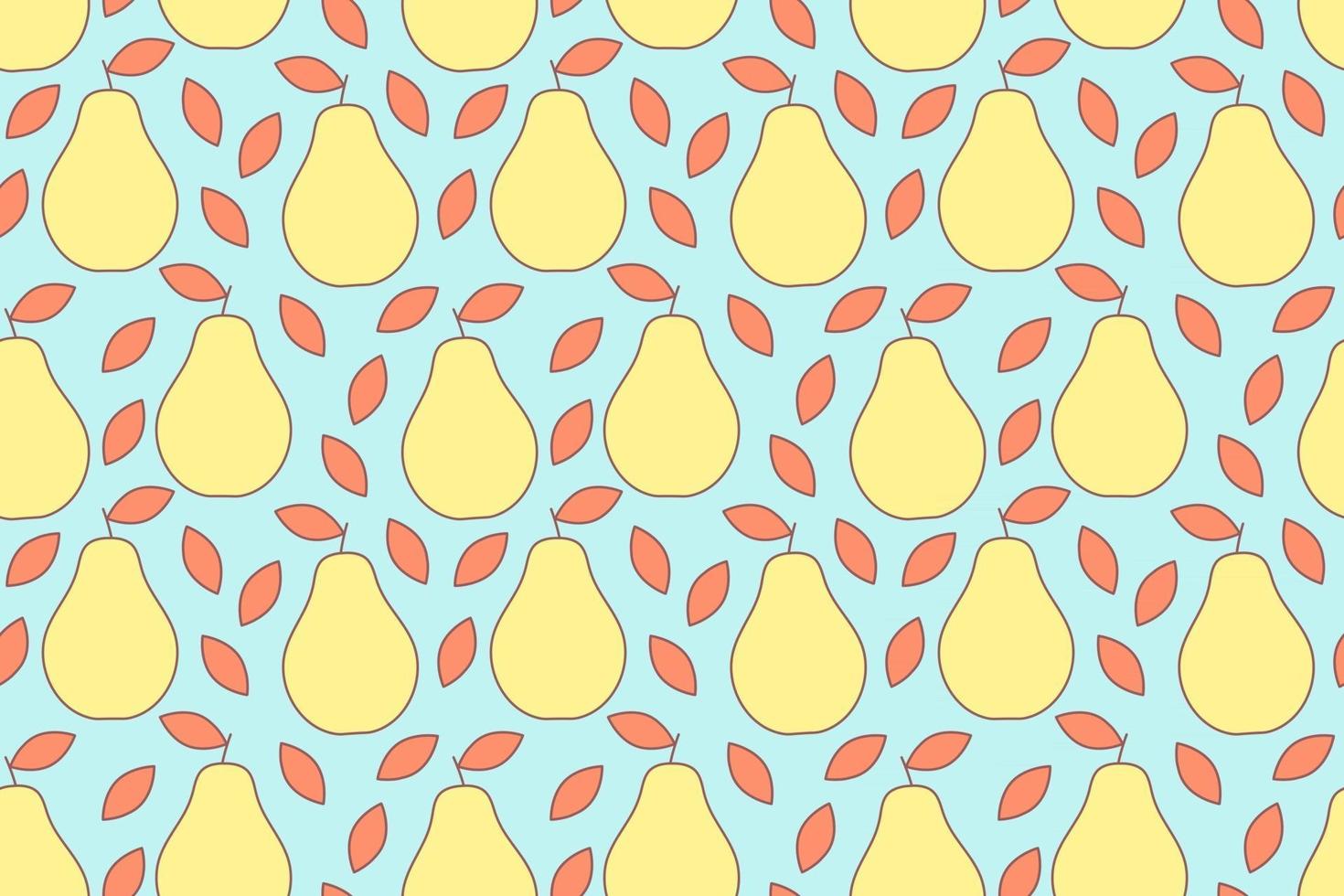Tropical background with pears. Fruit repeated background. Vector illustration of a seamless pattern with fruits. Modern exotic abstract design.