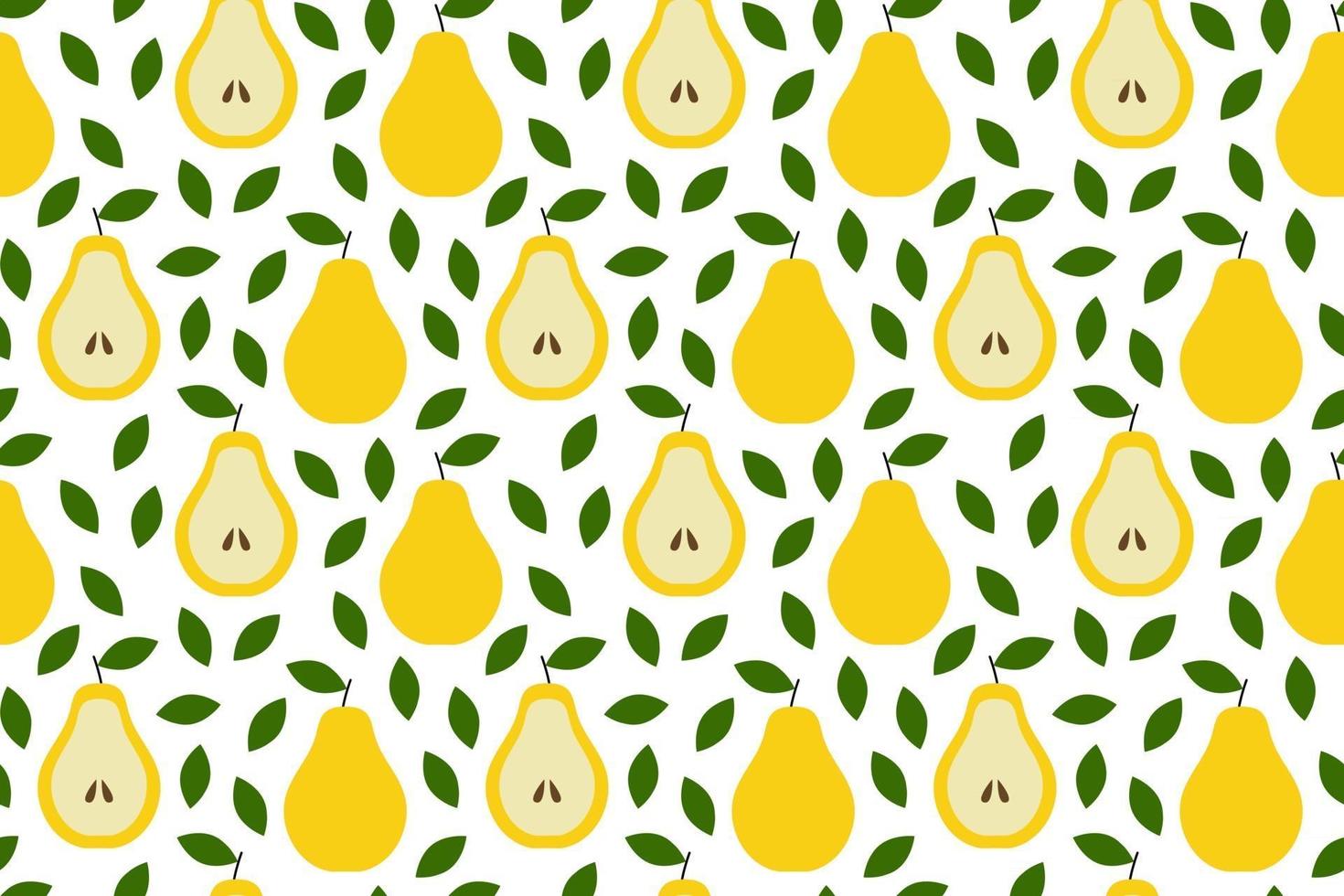 Tropical background with pears. Fruit repeated background. Vector illustration of a seamless pattern with fruits. Modern exotic abstract design.