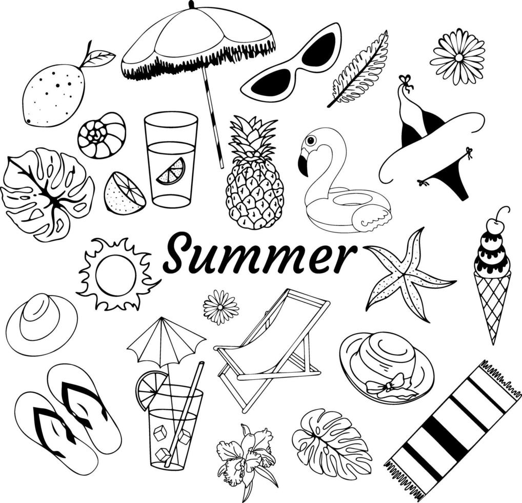 Vector illustration in the style of doodle on the theme of Summer