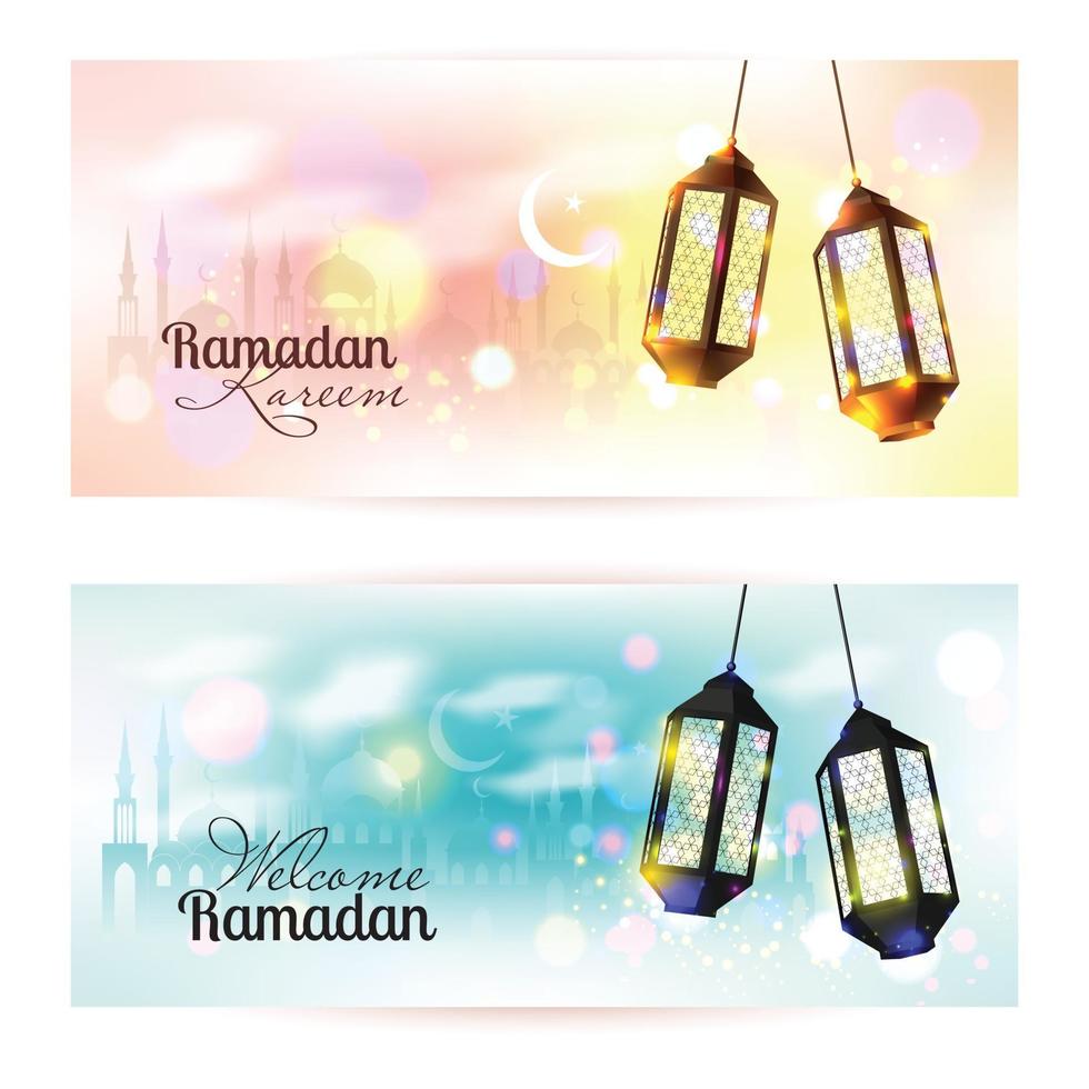 Ramadan Kareem lantern banner. Islamic background. vector