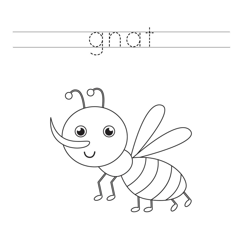 Tracing letters with cute smiling gnat Writing practice for kids vector