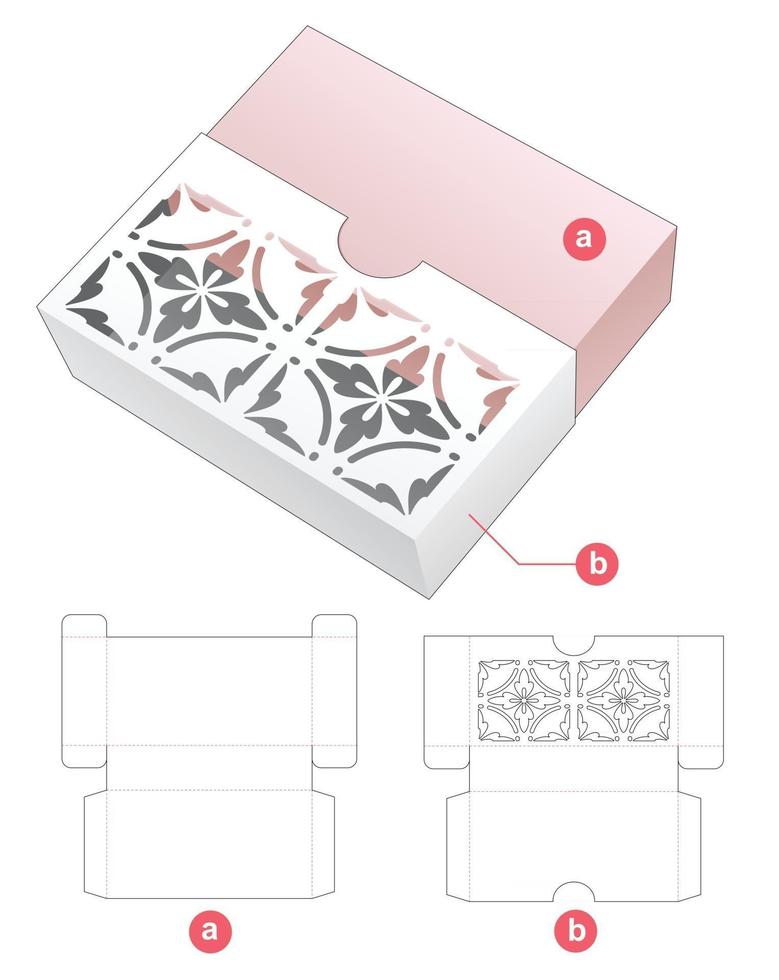 Sliding box with stenciled pattern on cover die cut template vector