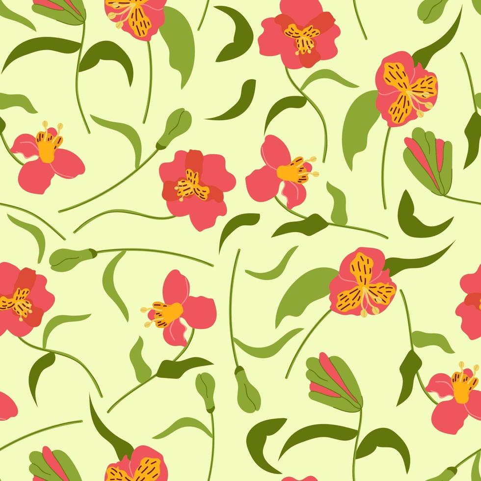 Hand drawn seamless pattern of flowers alstroemeria vector