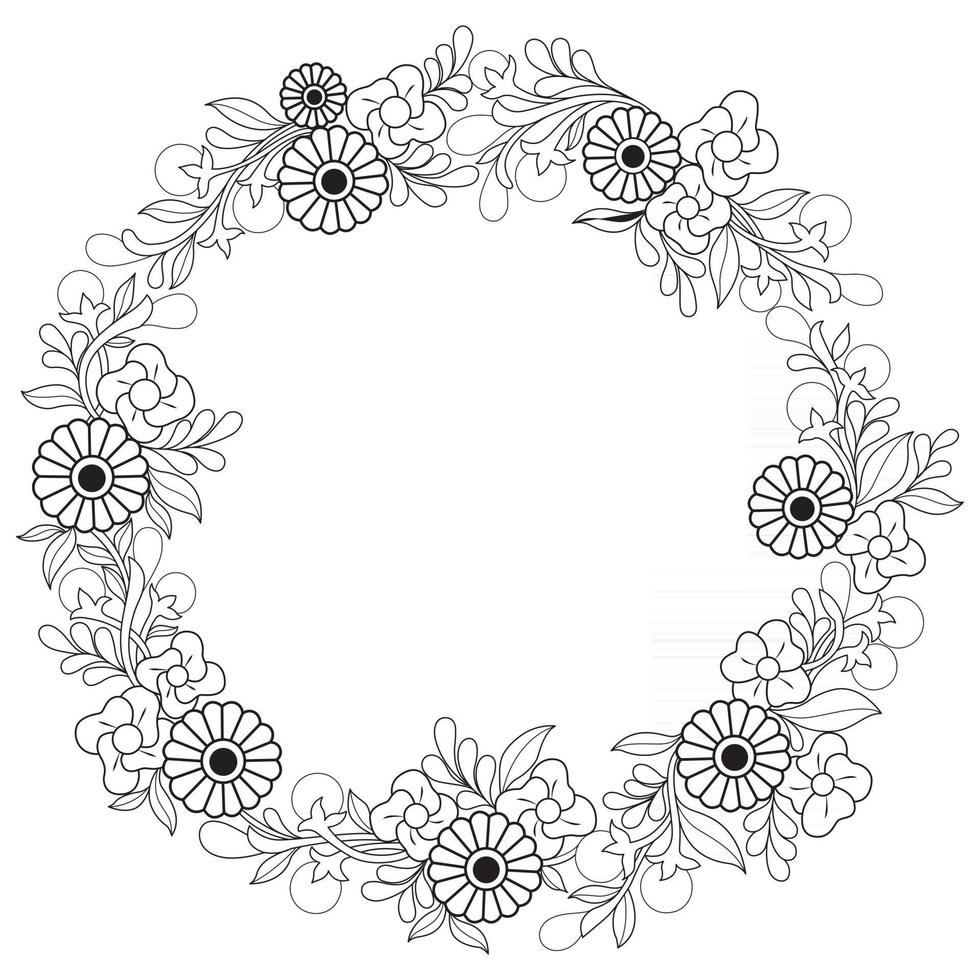 Rose Abstract wreath, Hand drawn sketch for adult colouring book vector