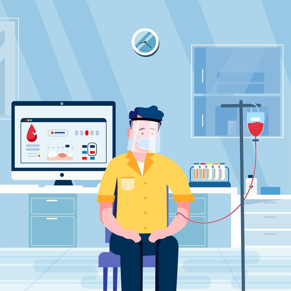 Man Do Blood Donation in Hospital Lab Concept vector