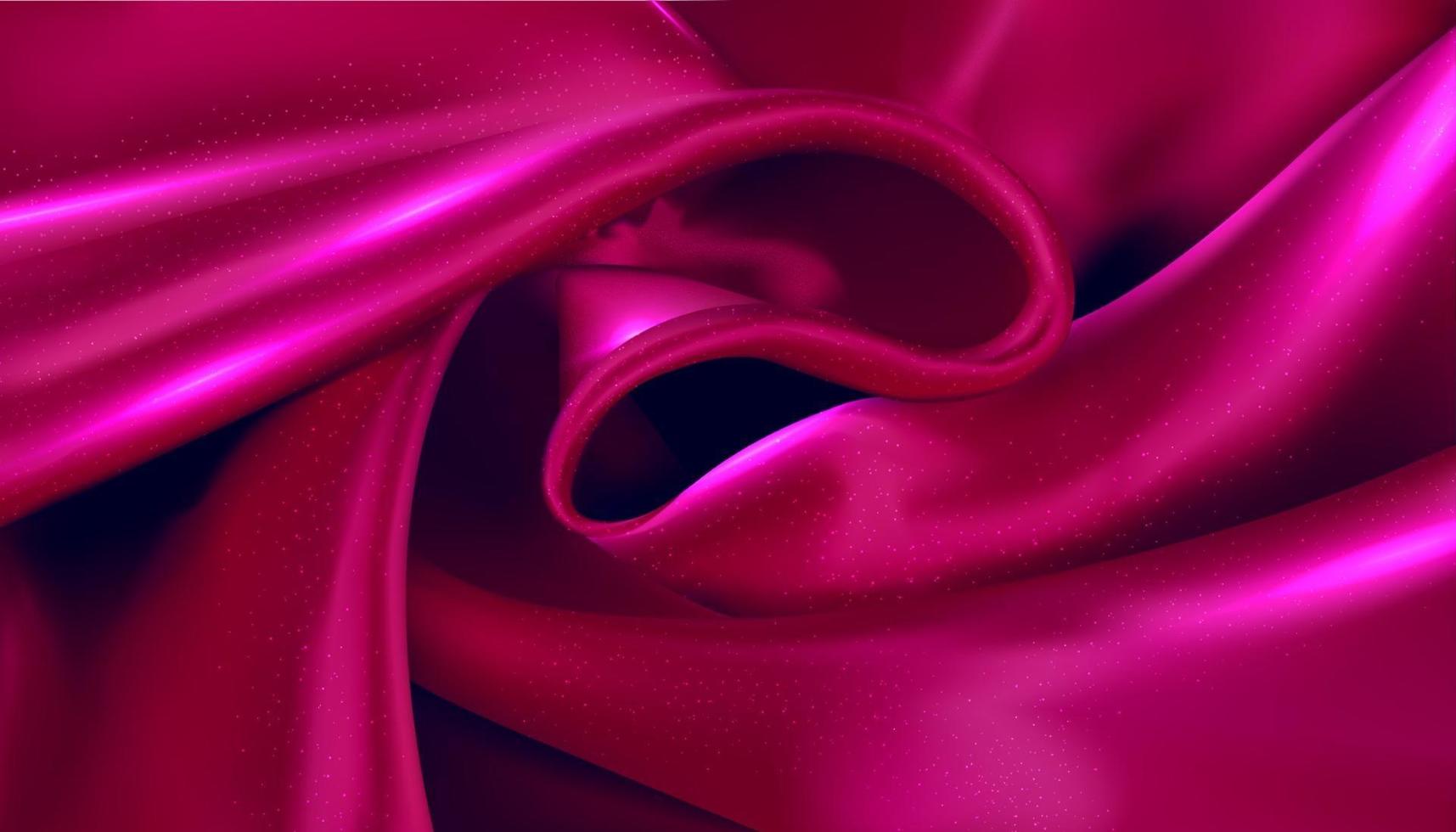 metalic pink silky fabric abstract background 3d illustration realistic swirled textile vector