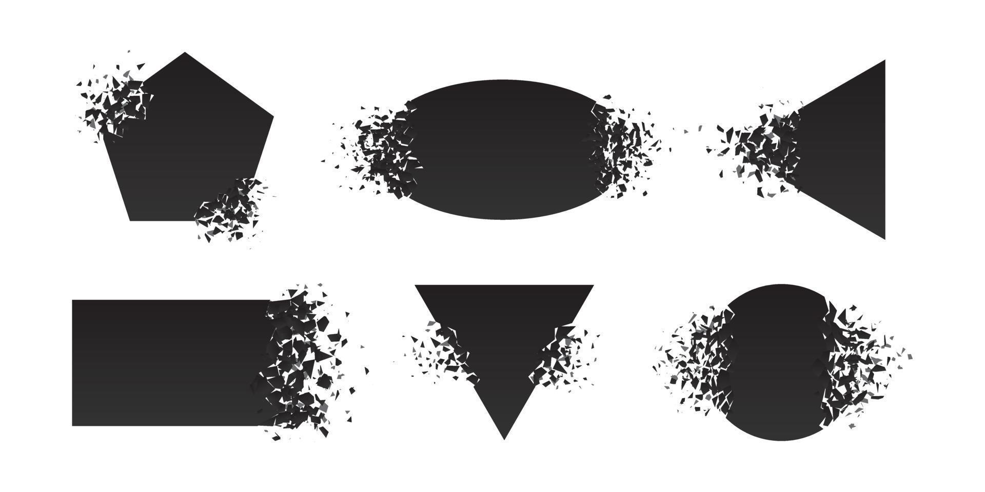 Shape shattered and explodes flat style design vector illustration set