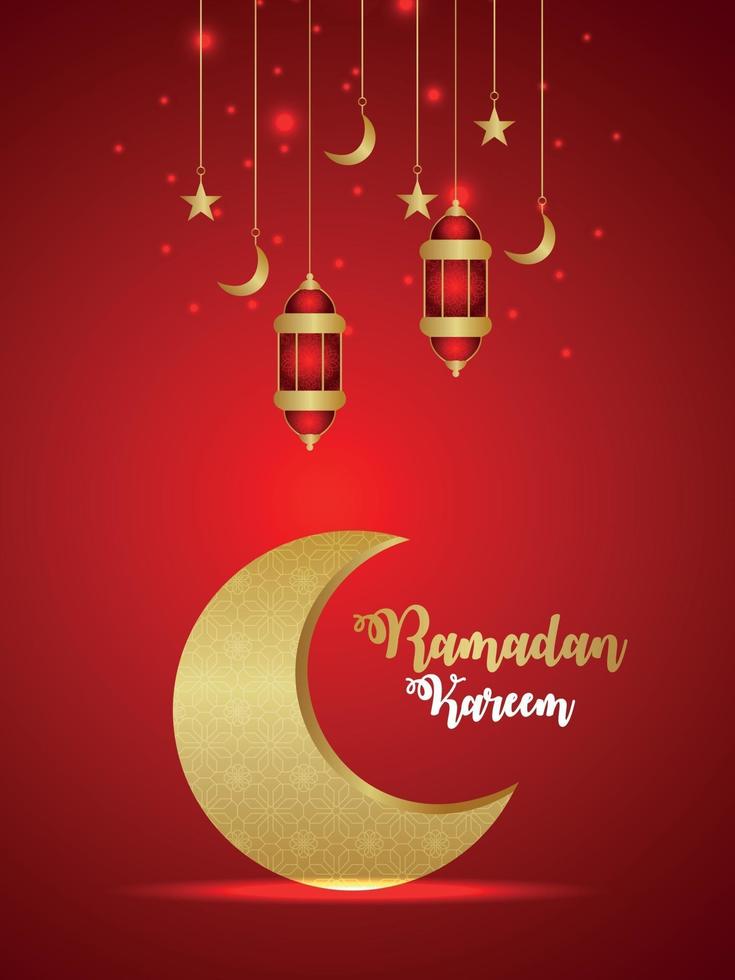 cartel dorado creativo de la celebración de la luna del ramadán kareem vector