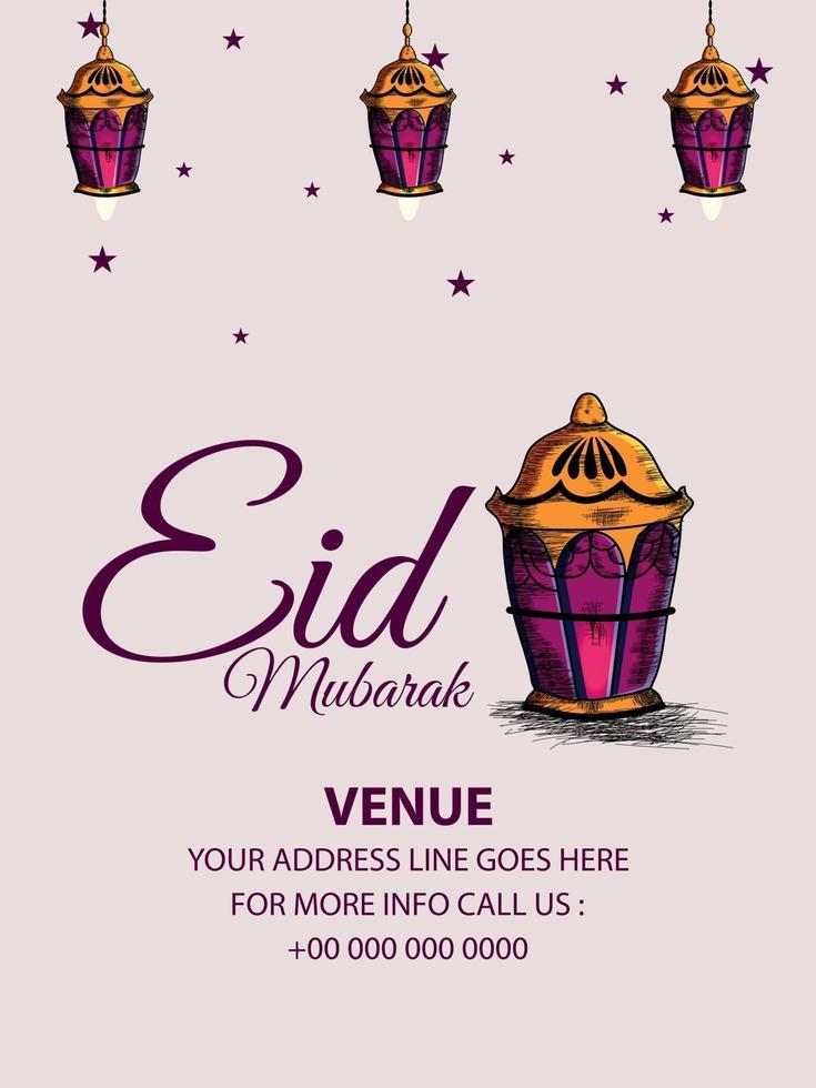 Hand draw vector illustration of eid mubarak invitation poster