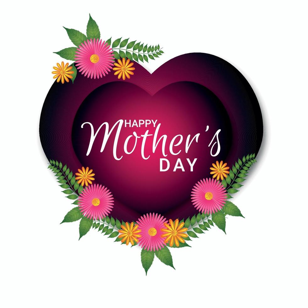 Happy mothers day background with realistic flower and heart vector