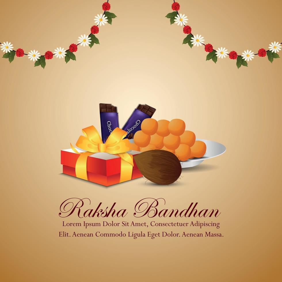 Happy raksha bandhan celebration greeting card with vector gifts on creative background