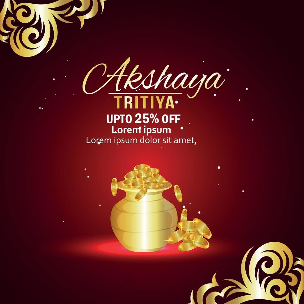 promoción de venta de akshaya tritiya con olla de monedas de oro vector