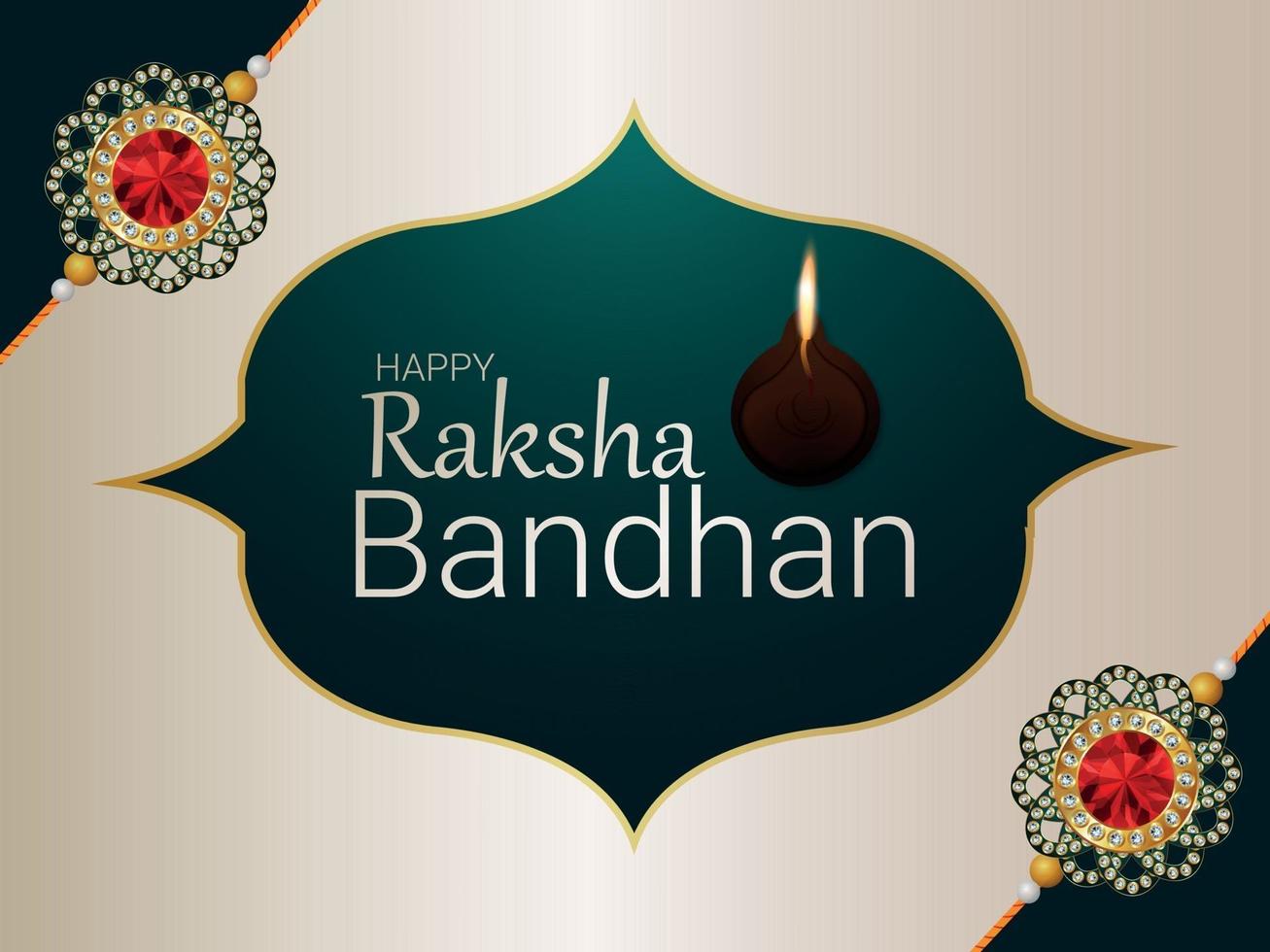 Happy raksha bandhan celebration greeting card with crystal rakhi vector