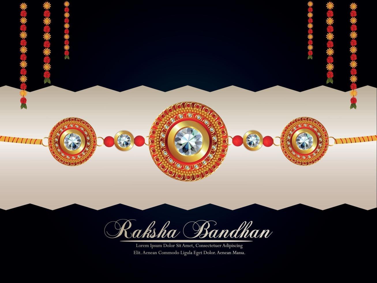 Happy raksha bandhan celebration greeting card with crystal rakhi vector
