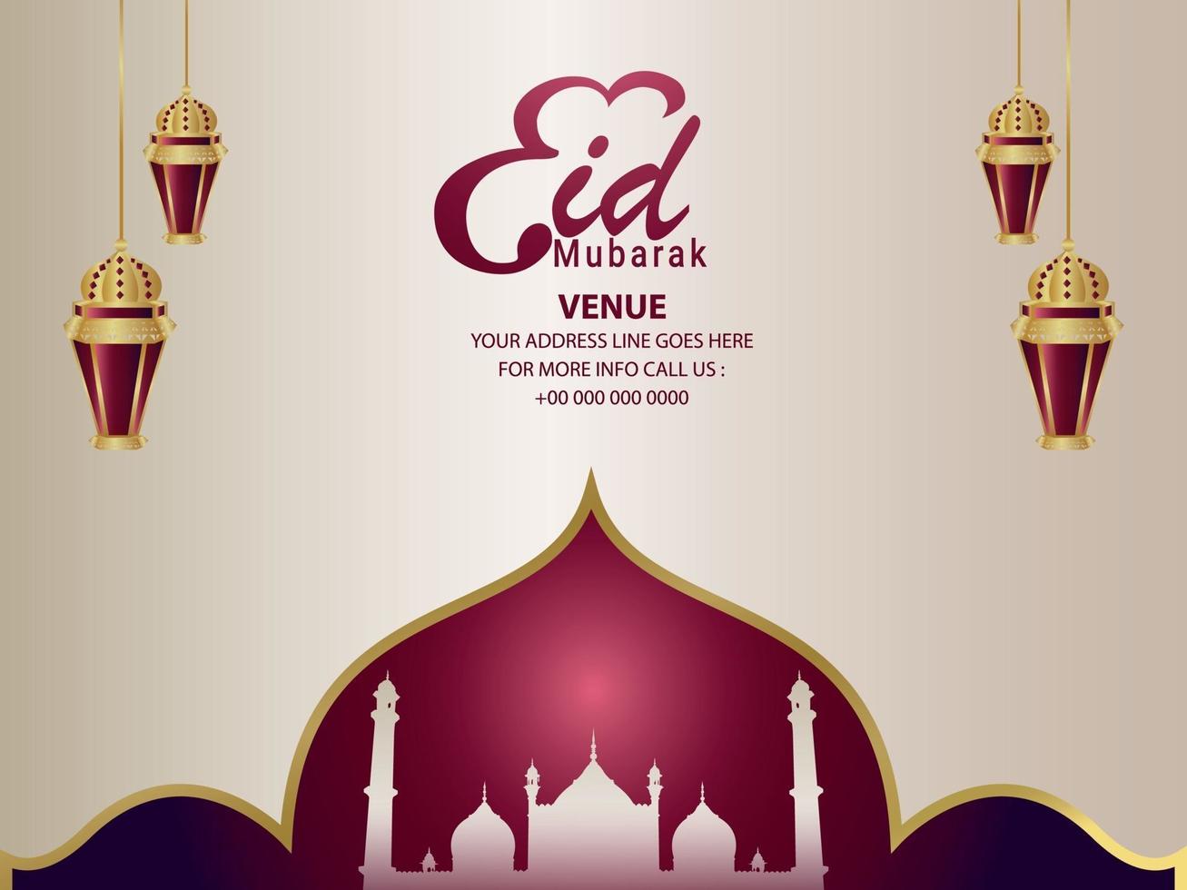 tarjeta de felicitación de invitación de eid mubarak con linterna dorada vector