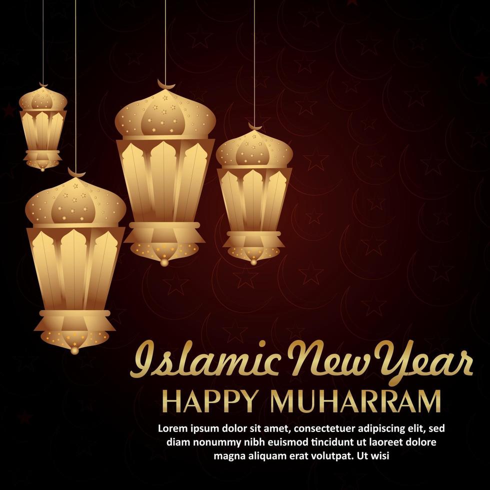ilustración creativa del festival árabe año nuevo islámico con linterna dorada y luna dorada vector