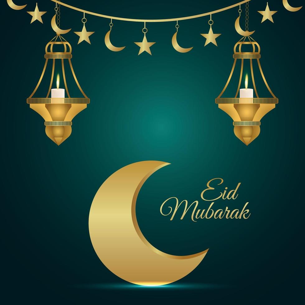 Realistic eid mubarak greeting card with vector illustration