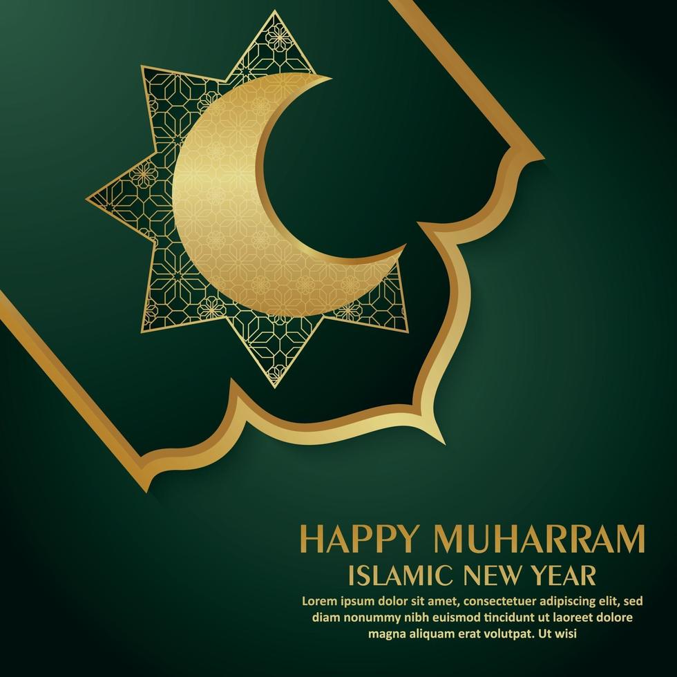 Happy muharram celebration greeting card with pattern gold moon vector