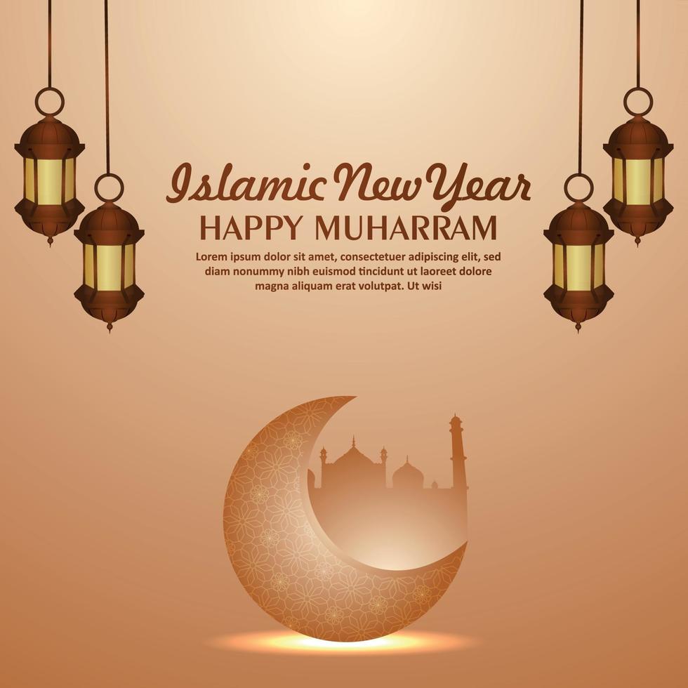 Beautiful islamic new year with realistic golden lantern and moon vector