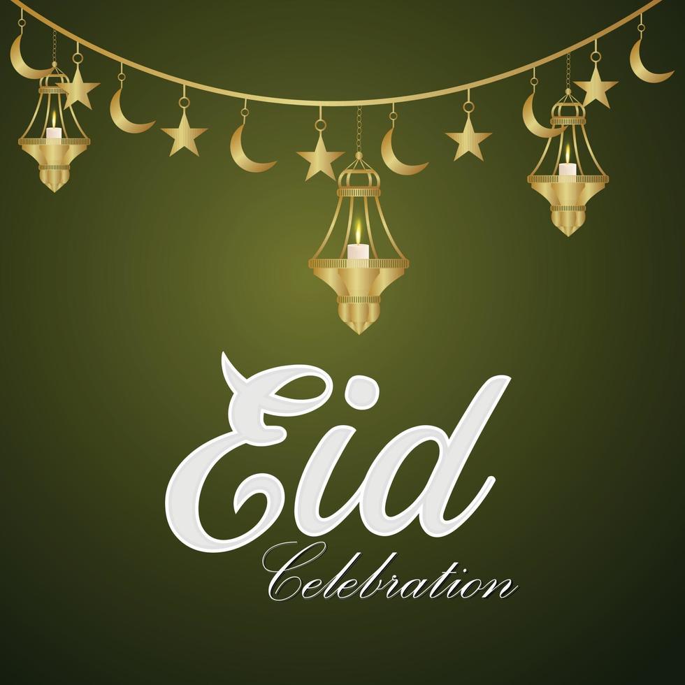 Realistic eid al fitr background with creative lantern and moon vector