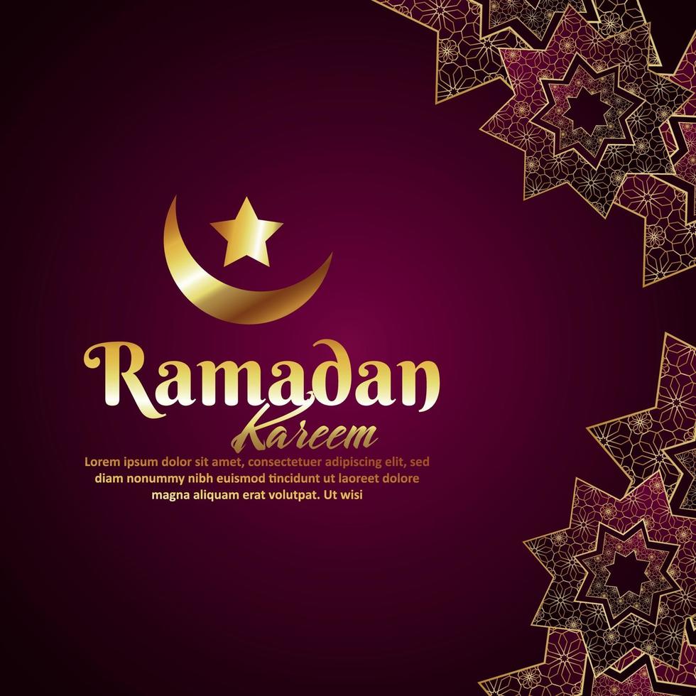 Ramadan kareem realistic islamic pattern background with golden text vector