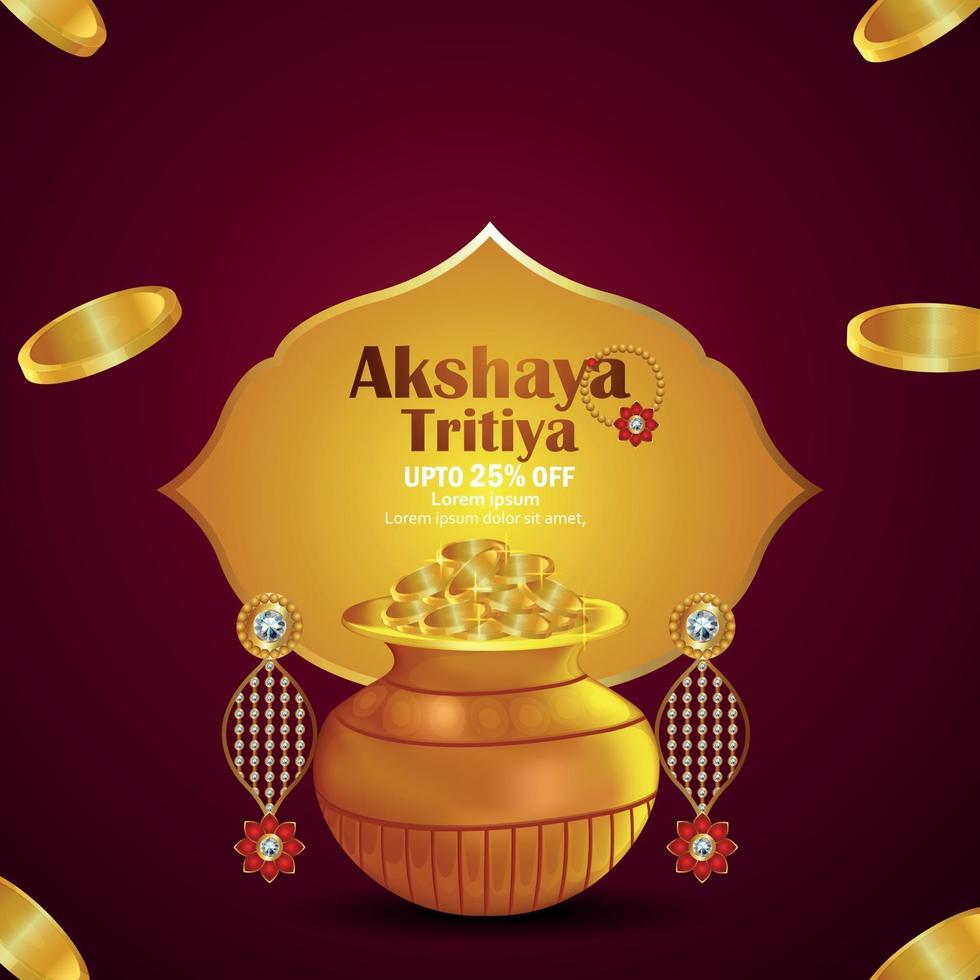 Akshaya tritiya indian festival sale background with gold coin pot and earings vector