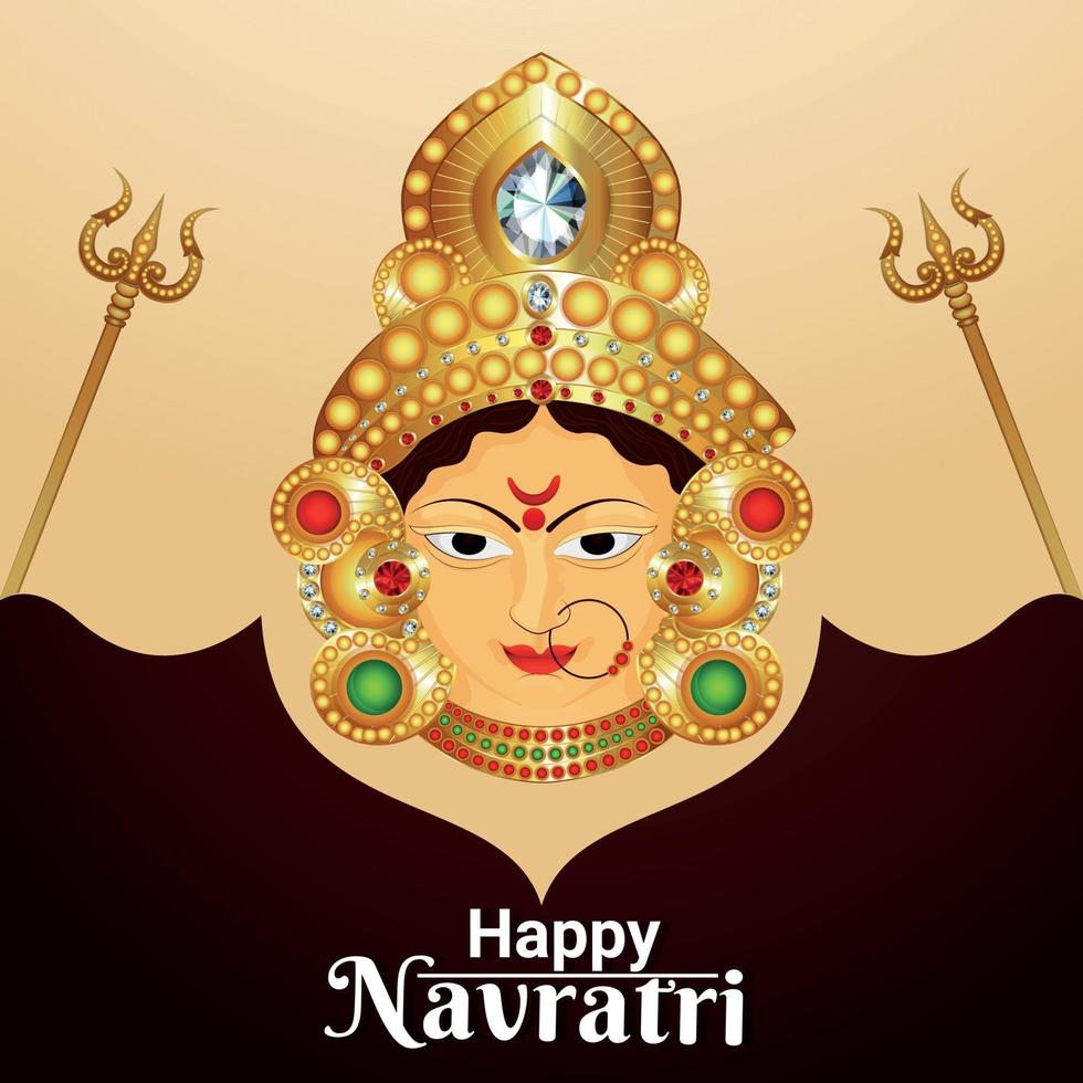 Ilustración de vector de tarjeta de felicitación de celebración de navratri feliz con ilustración de cara de diosa Durga