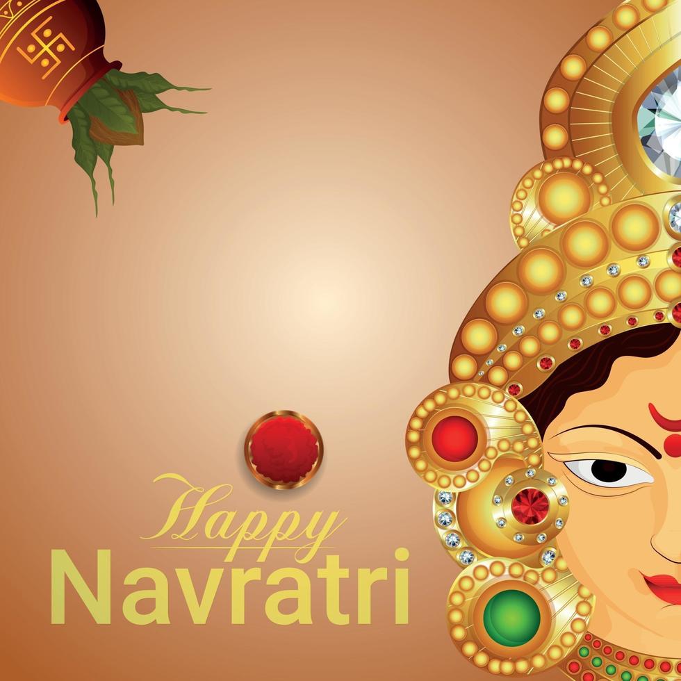 Happy navratri indian traditional festival celebration greeting card with vector illustration of goddess durga