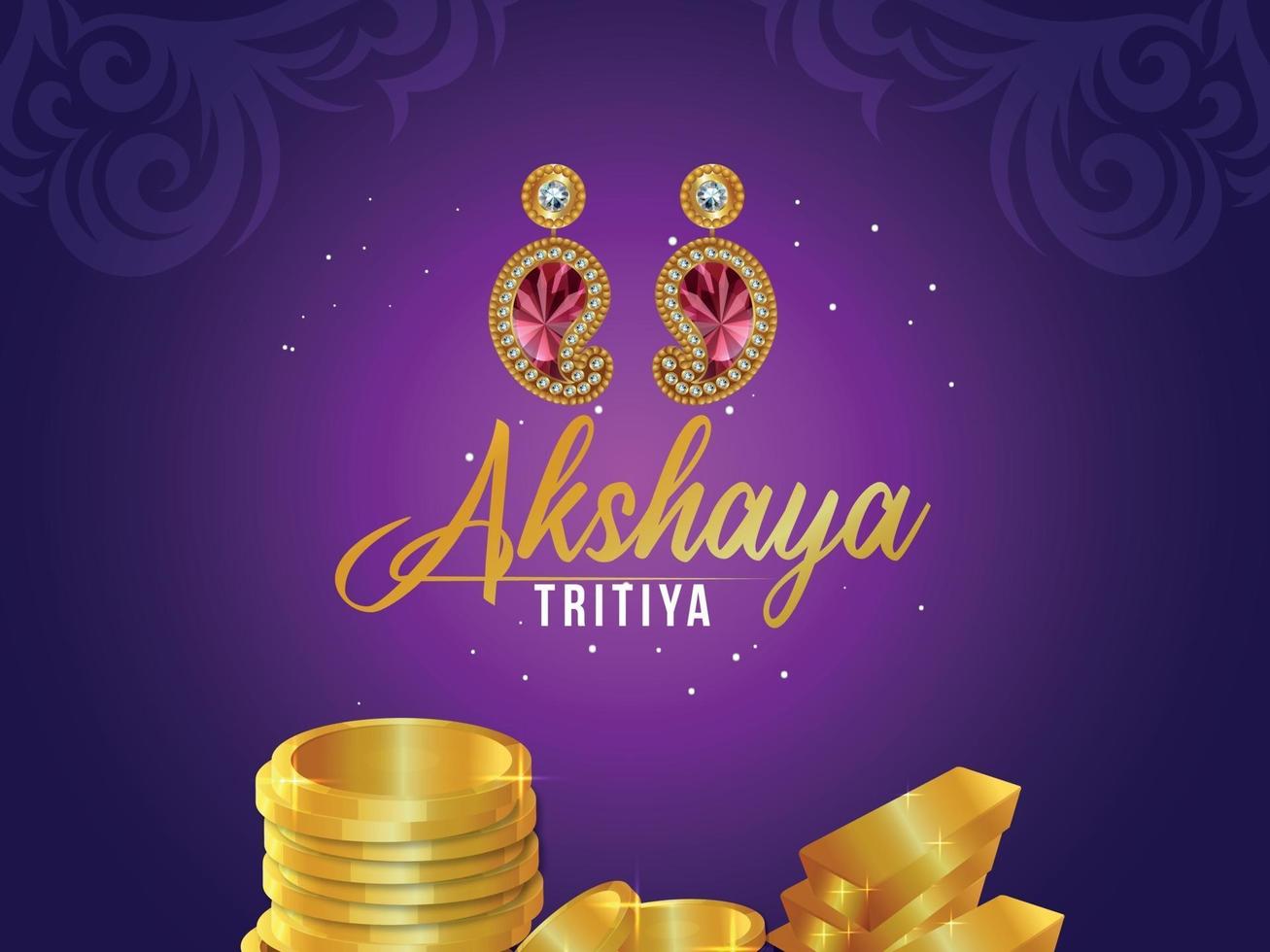 Akshaya tritiya indian  jewelery sale poster with golden kalash with golden necklace vector