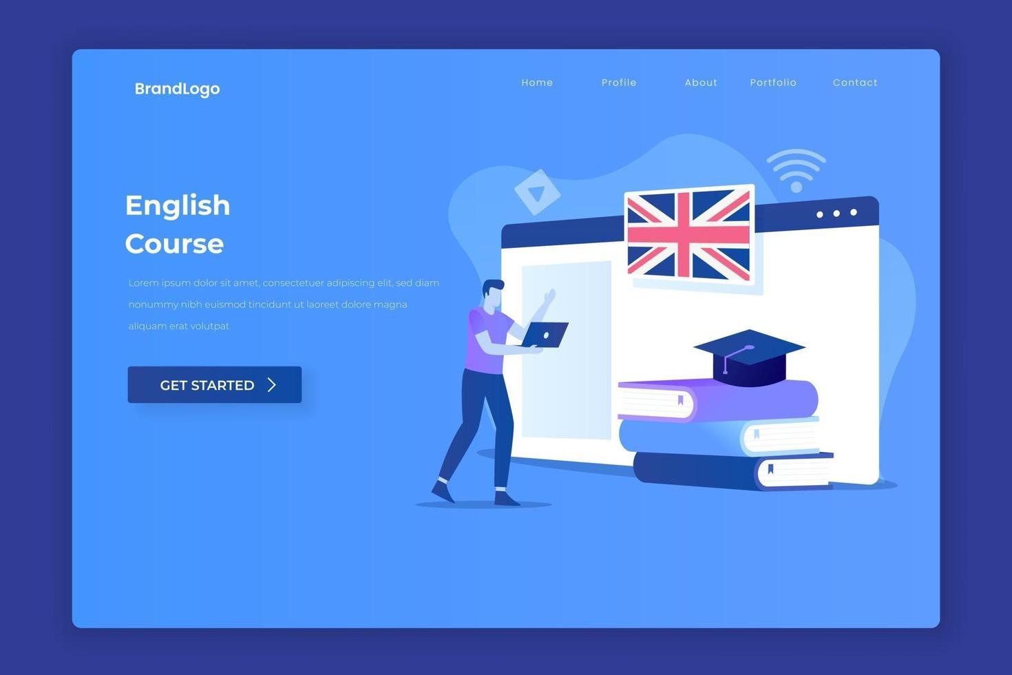 English course illustration landing page concept vector