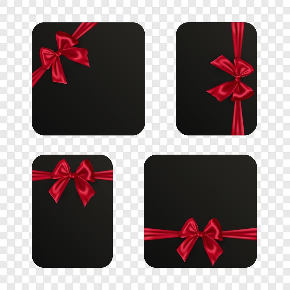 Set of black gift cards with red ribbon vector