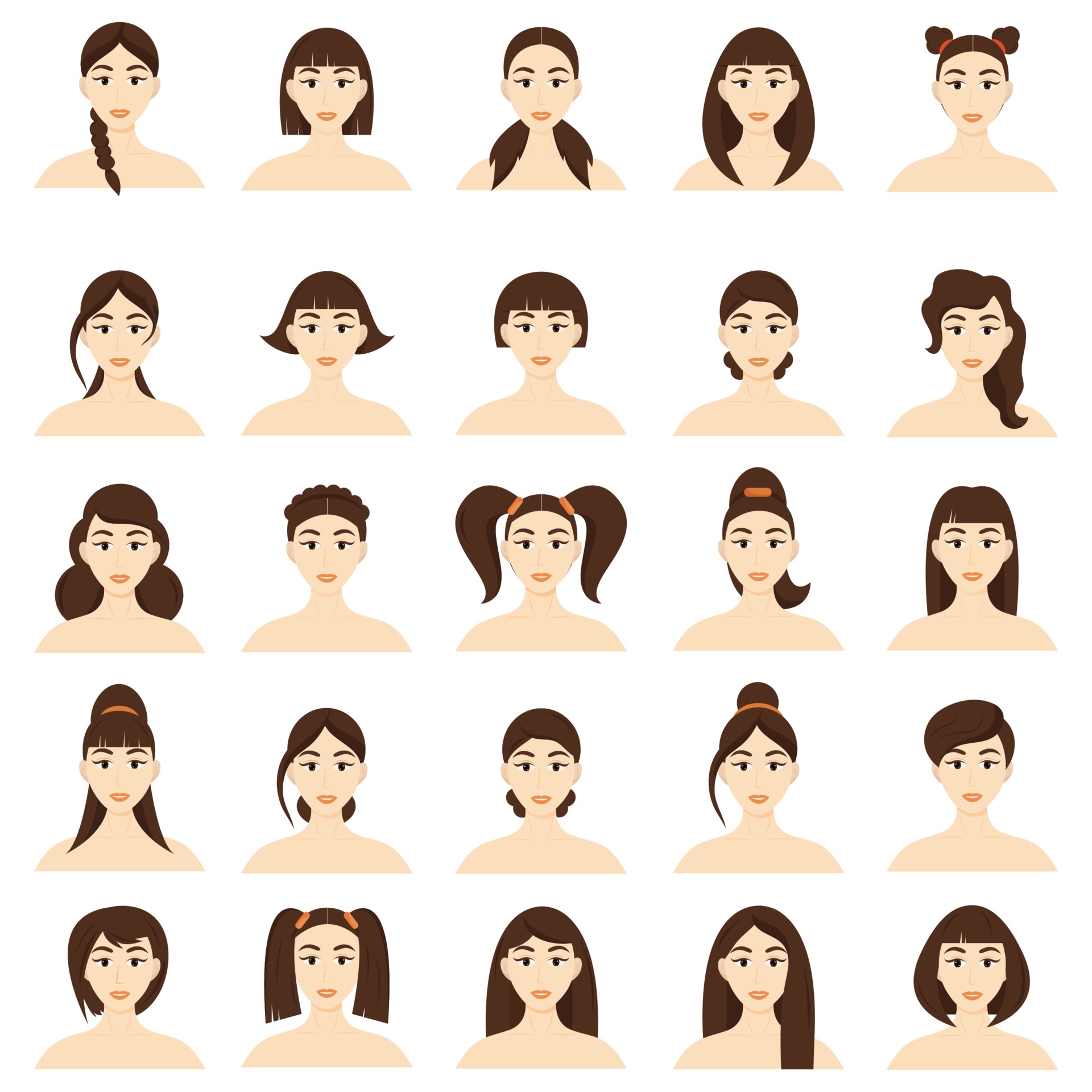 Girl with collection of different hairstyles Vector Image