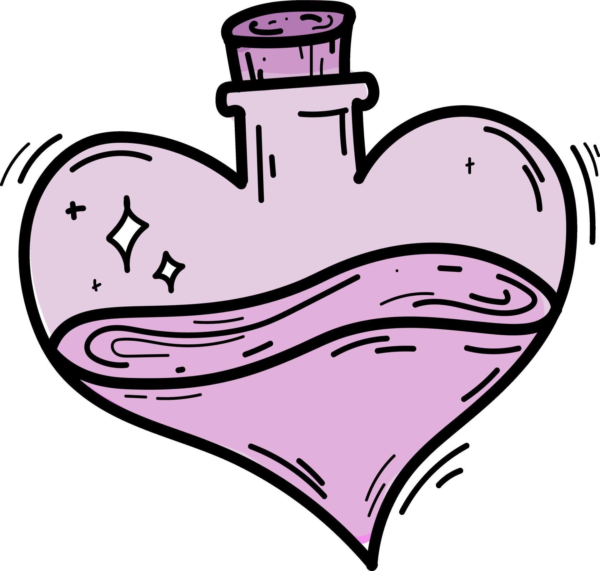 Doodle heart shaped bottle with potion isolated line Hand drawn vector