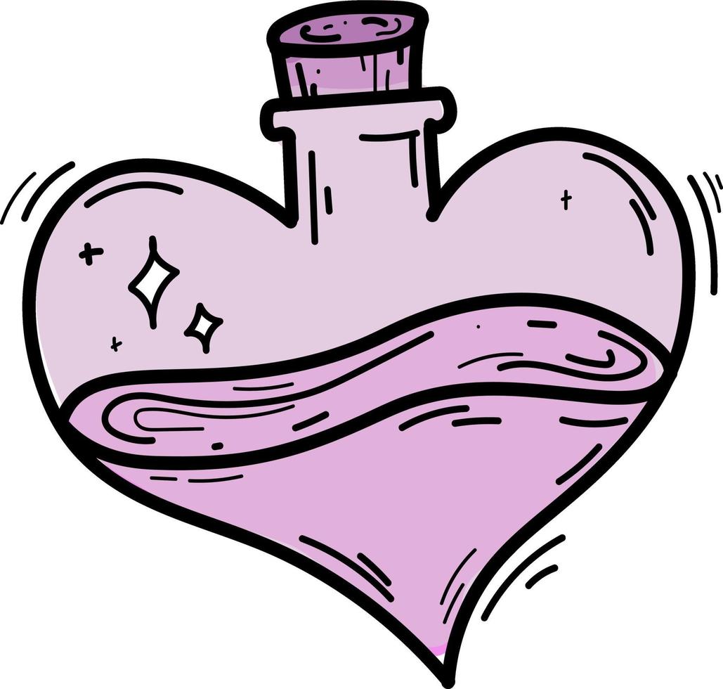 Doodle botella en forma de corazón con poción línea aislada ilustraciones vectoriales dibujadas a mano boceto de un tatuaje vector