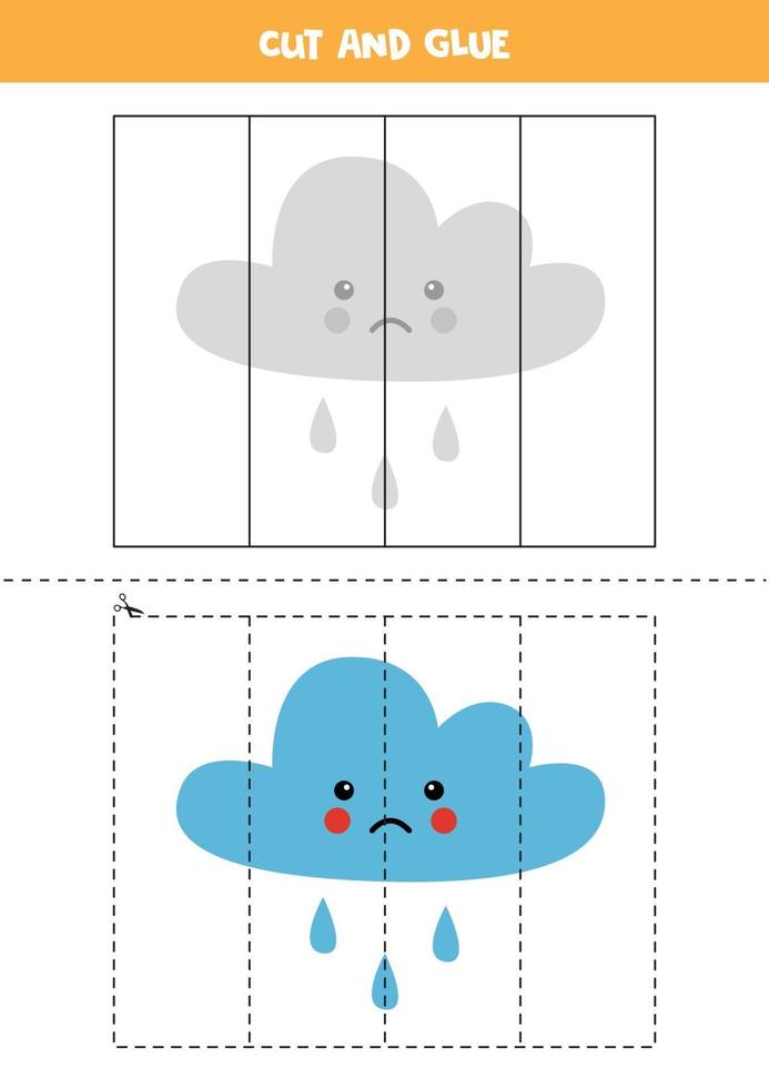 Cut and glue game for kids Cute rain cloud vector