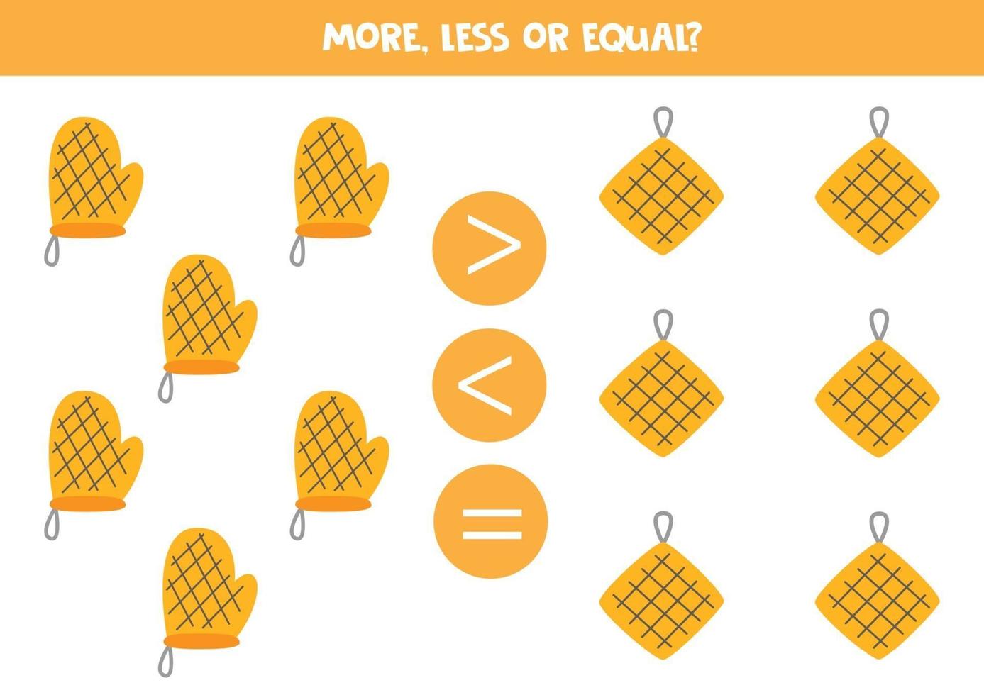 More less equal with kitchen potholders Math comparison vector