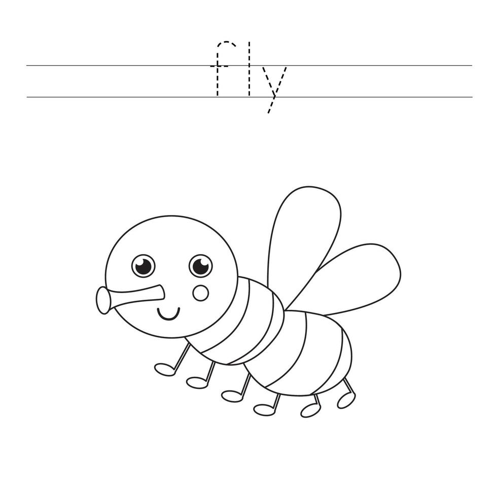 Trazar letras con práctica de escritura de moscas para niños. vector