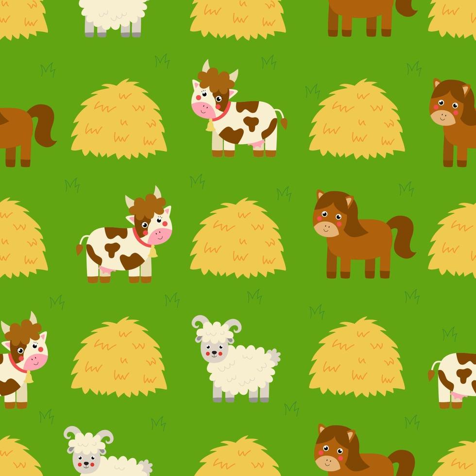 Seamless pattern with cute cartoon farm animals vector