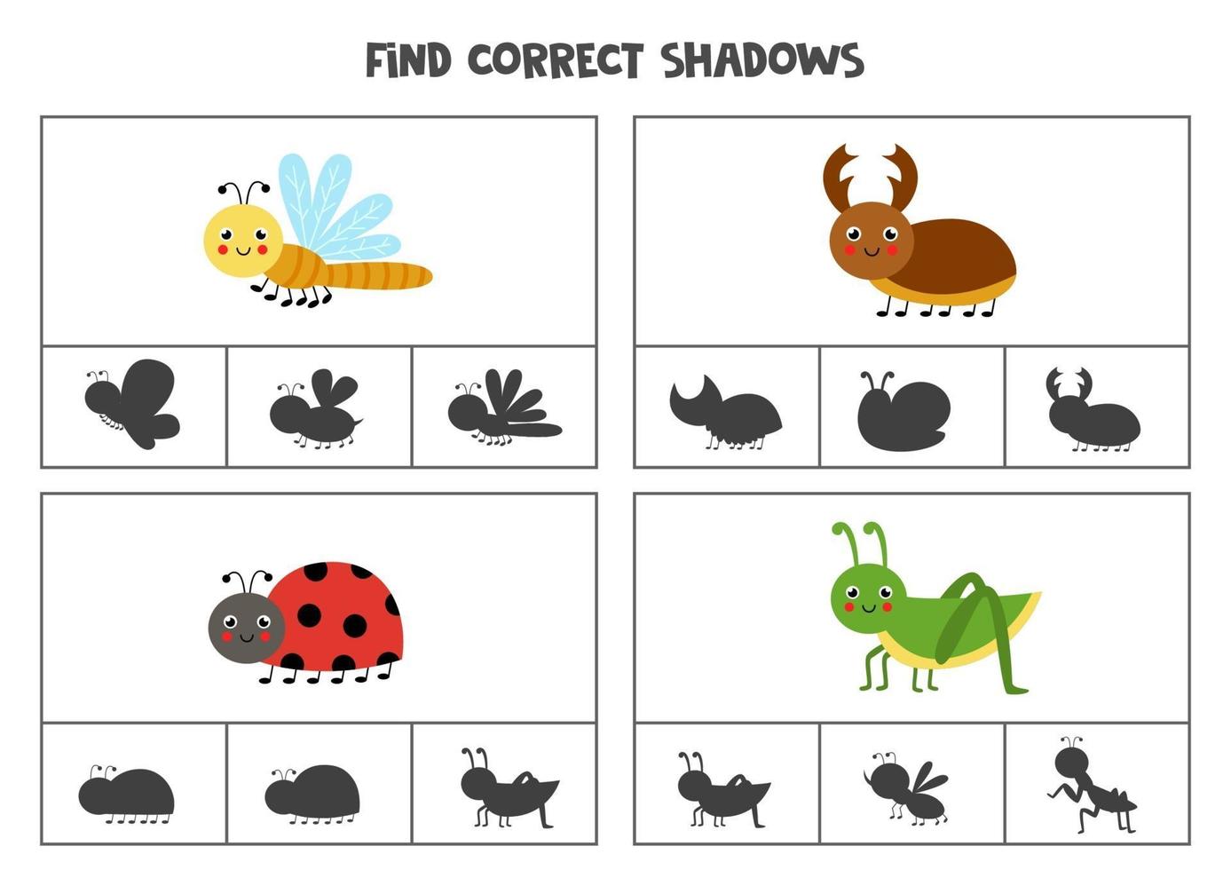 Find correct shadow Printable clip card games for children vector