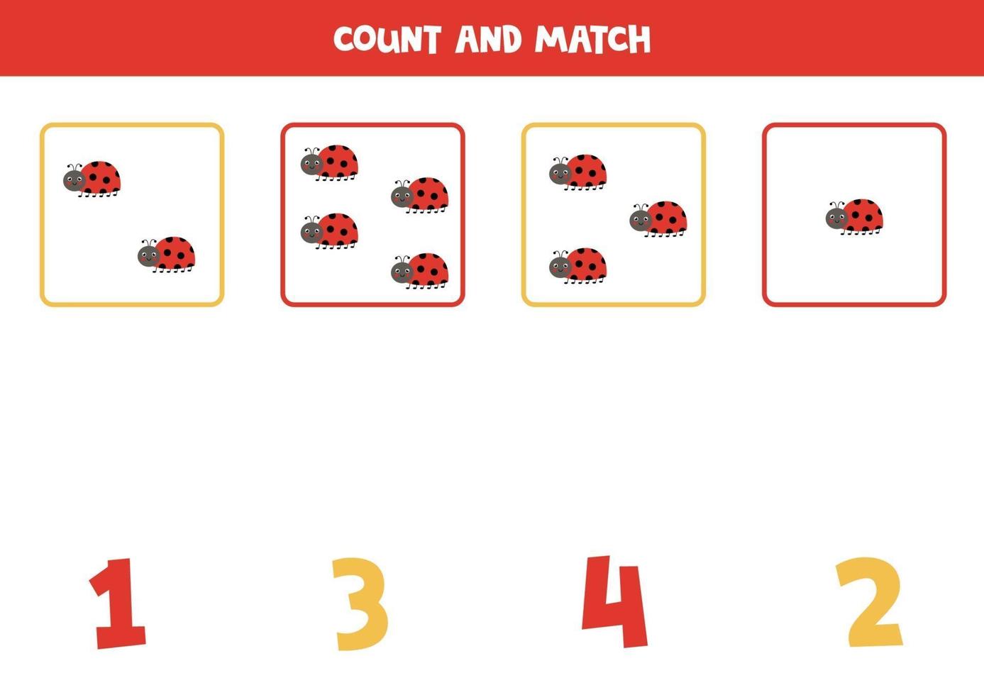 Counting game with cute ladybugs Math worksheet vector
