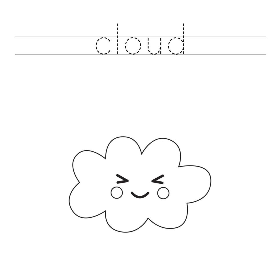 Tracing letters with kawaii cloud Writing practice for kids vector