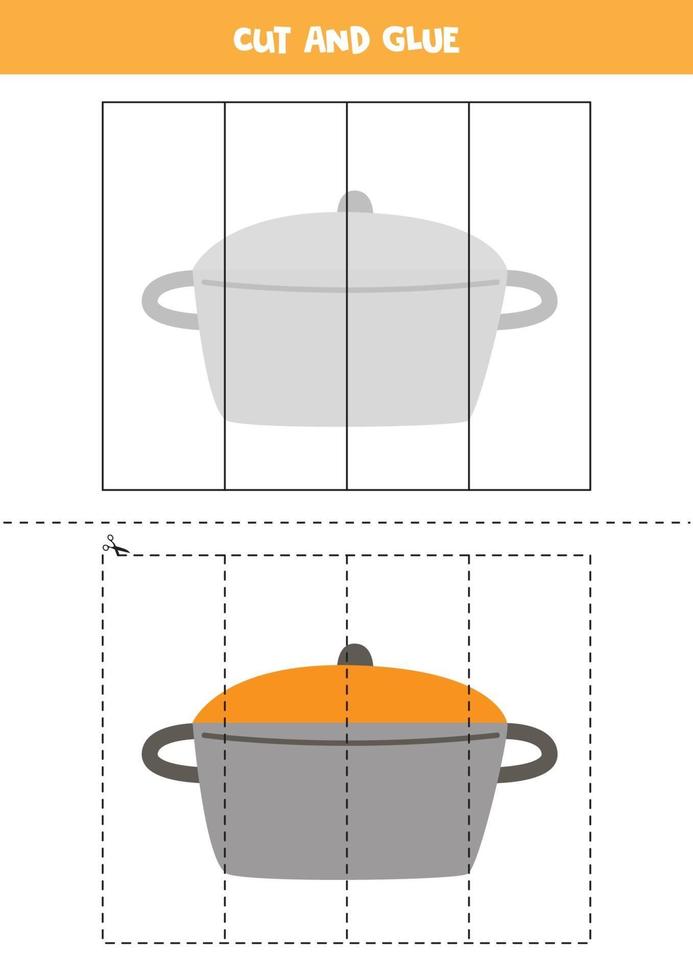 juego de cortar y pegar para niños cacerola de cocina vector