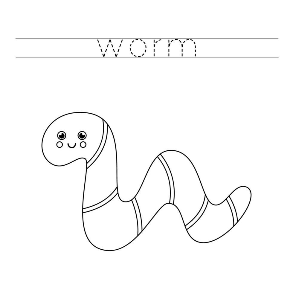 Tracing letters with cute worm Writing practice for kids vector