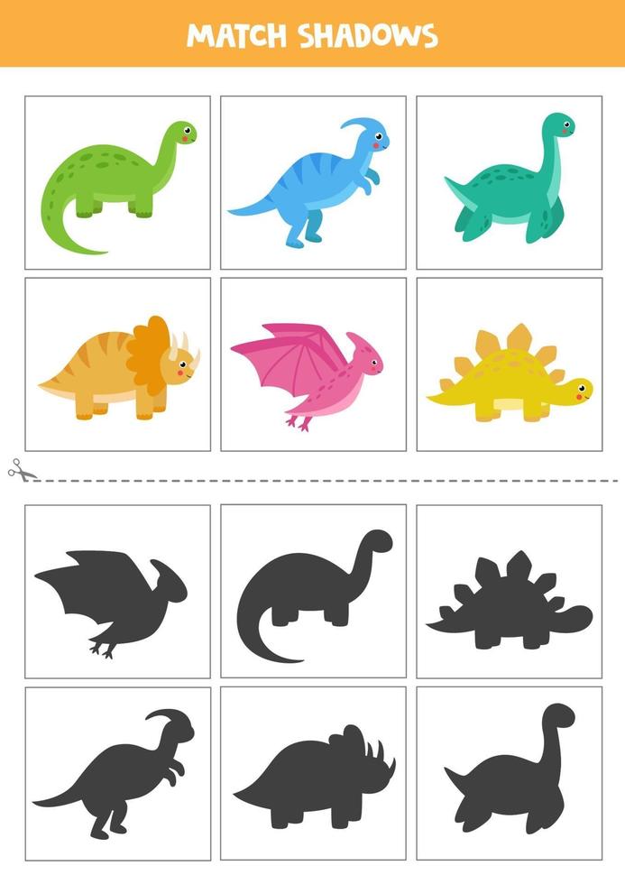 Find shadows of cute dinosaurs Cards for kids vector