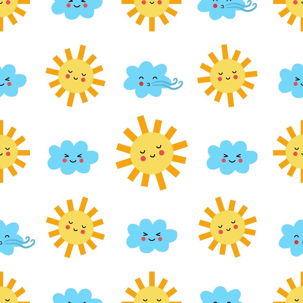 Seamless pattern with cute cartoon sun and clouds vector