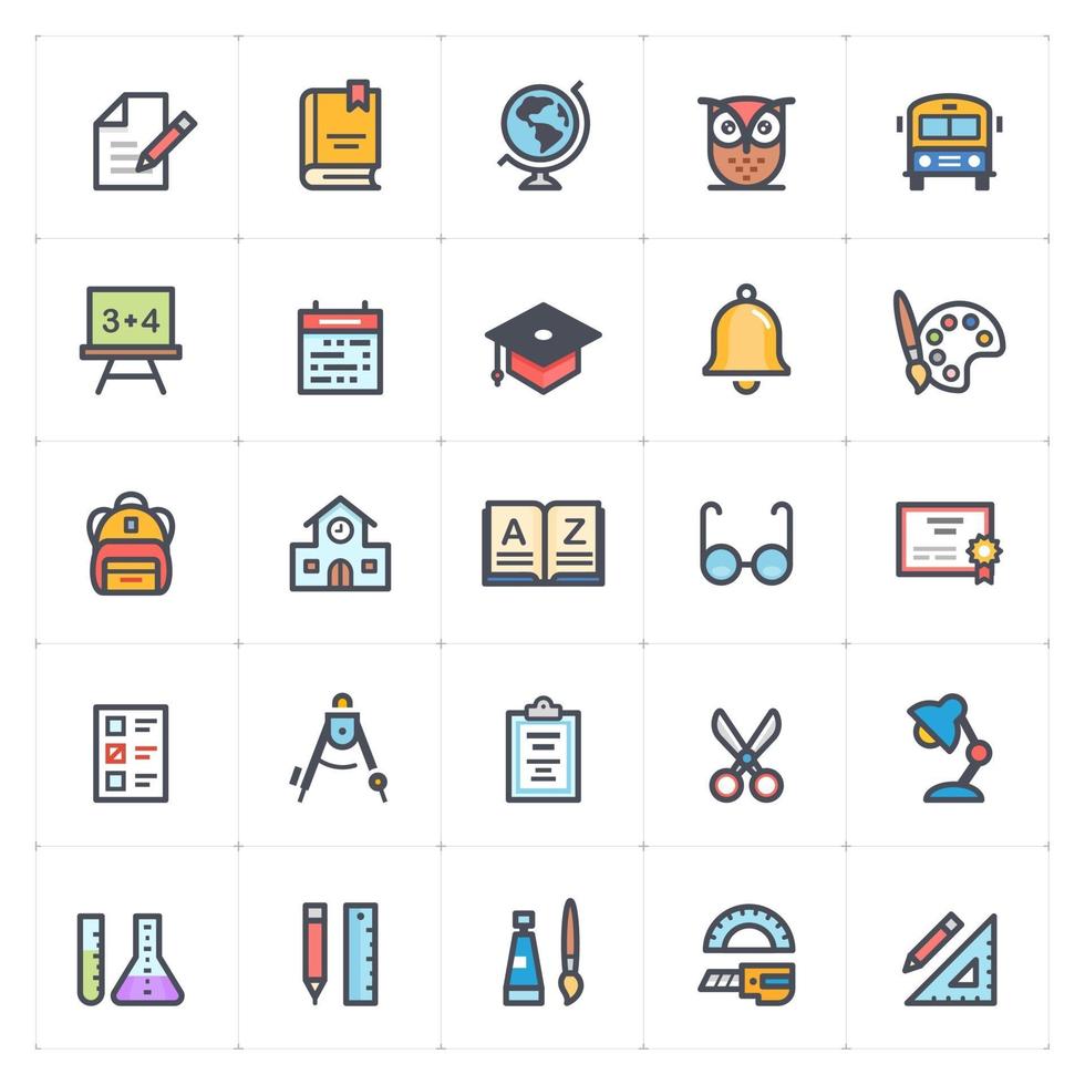 Línea escolar y educativa con iconos de color. vector