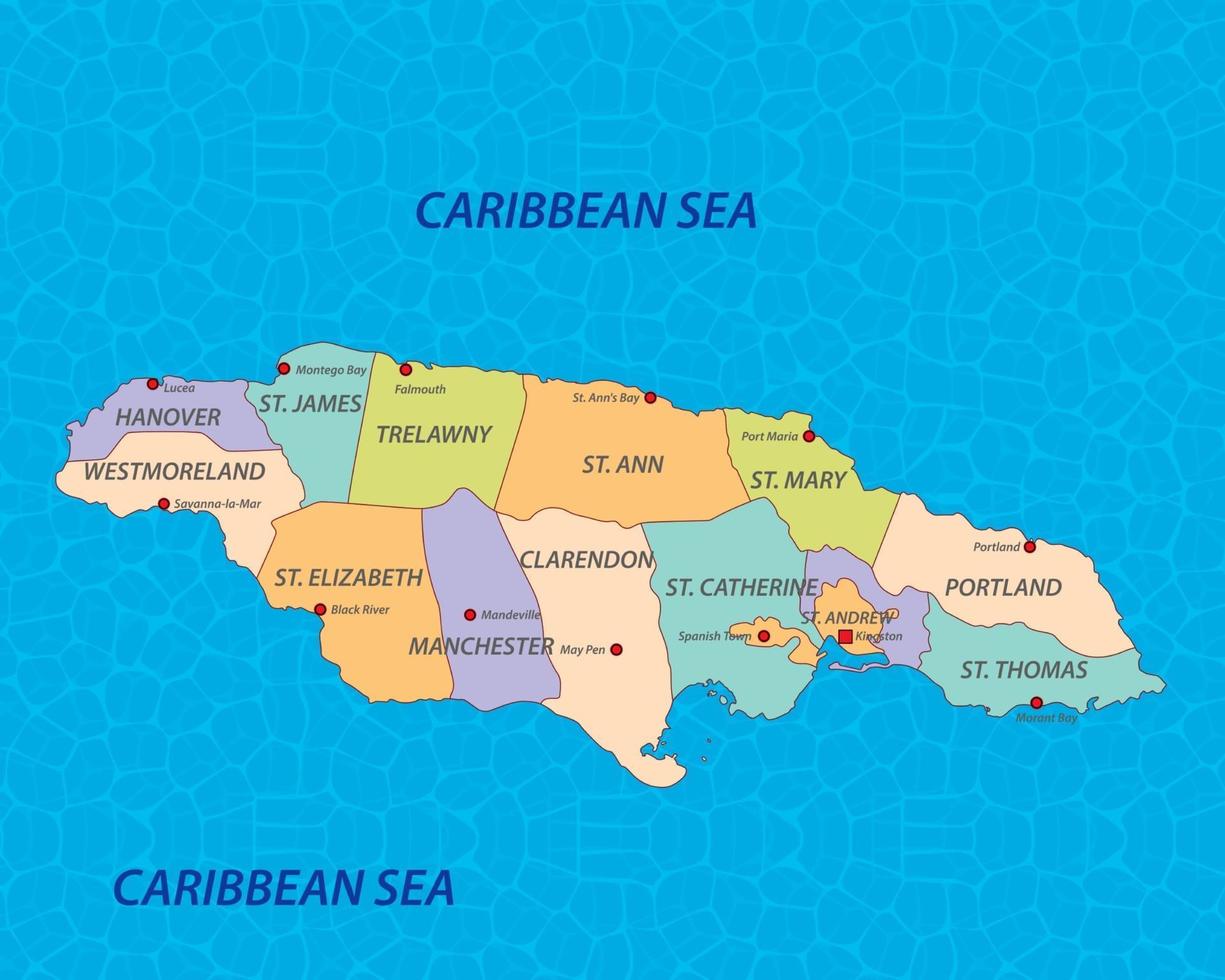 mapa de jamaica con estados vector