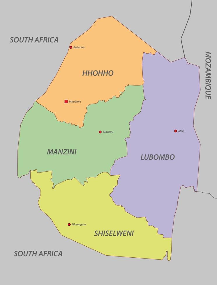 Swaziland map with states vector