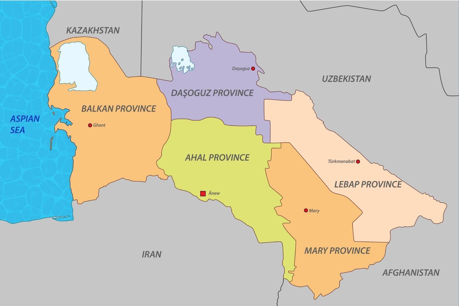 turkmenistan map with states vector